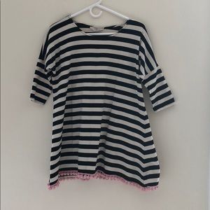 Black and white striped pom pom tunic